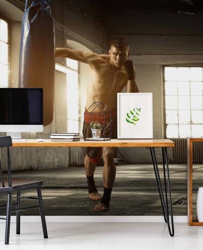 Fondo de pantalla de Young Man Boxing in Warehouse