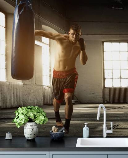Fondo de pantalla de Young Man Boxing in Warehouse