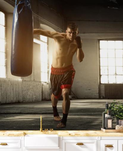 Fondo de pantalla de Young Man Boxing in Warehouse Fondo de pantalla de Young Man Boxing in Warehouse