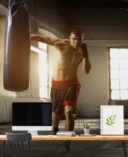Young Man Boxing in Warehouse Wallpaper Young Man Boxing in Warehouse Wallpaper