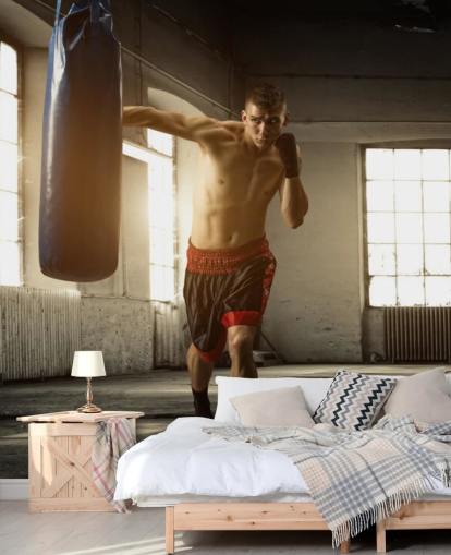 Fondo de pantalla de Young Man Boxing in Warehouse Fondo de pantalla de Young Man Boxing in Warehouse