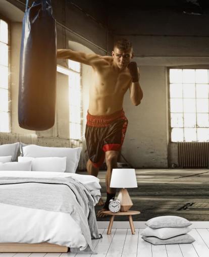 Fondo de pantalla de Young Man Boxing in Warehouse Fondo de pantalla de Young Man Boxing in Warehouse