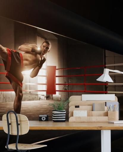 Young Male Boxer Kicking in Ring Wallpaper Mural