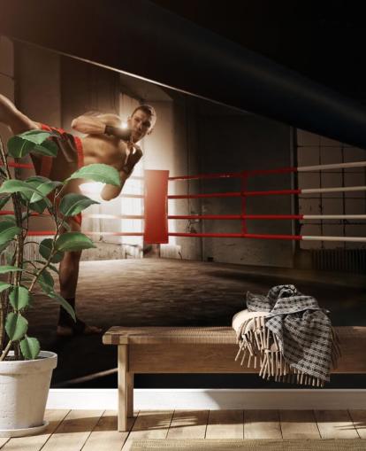 Papel pintado Joven boxeador pateando en el ring