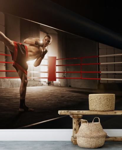 Papel pintado Joven boxeador pateando en el ring