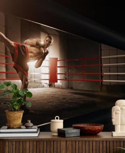 Papel pintado Joven boxeador pateando en el ring