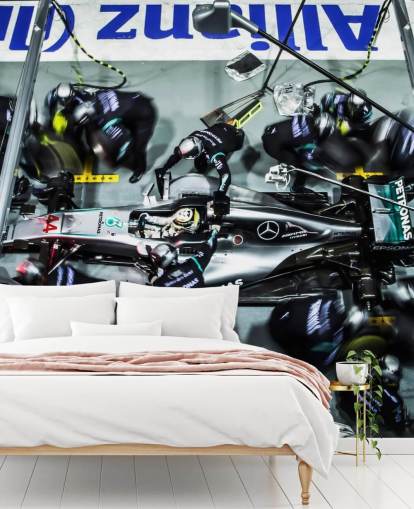 Mechanics with Lewis Hamilton's Car Wallpaper