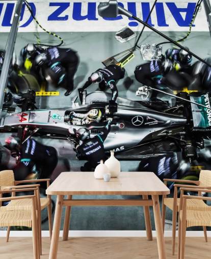 Mechanics with Lewis Hamilton's Car Wallpaper