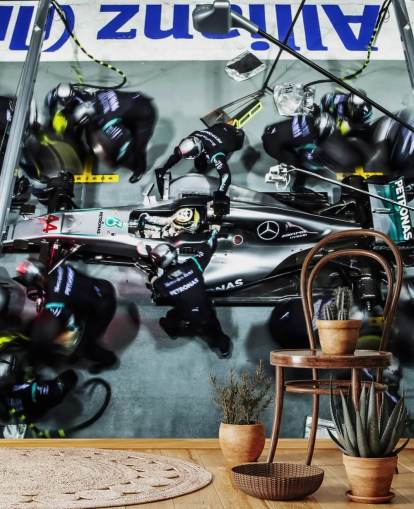 Mechanics with Lewis Hamilton's Car Wallpaper