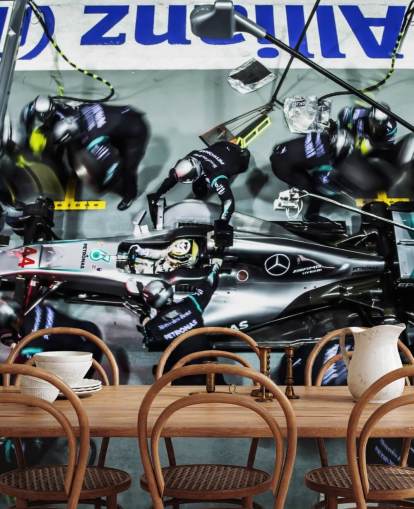 Mechanics with Lewis Hamilton's Car Wallpaper