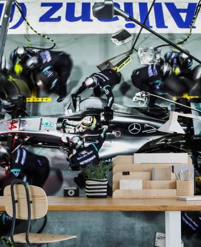 Mechanics with Lewis Hamilton's Car Wallpaper