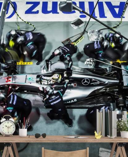 Mechanics with Lewis Hamilton's Car Wallpaper
