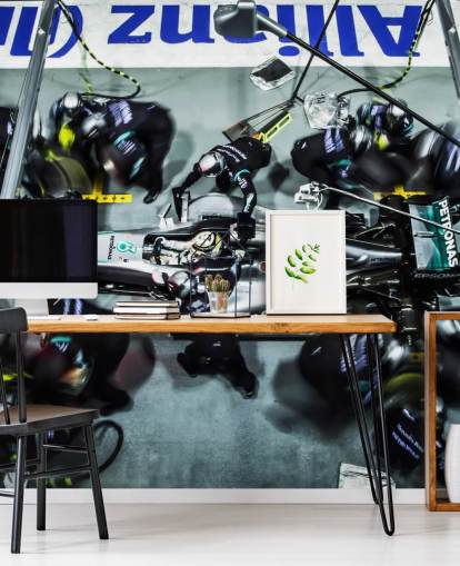 Mechanics with Lewis Hamilton's Car Wallpaper