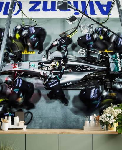 Mechanics with Lewis Hamilton's Car Wallpaper