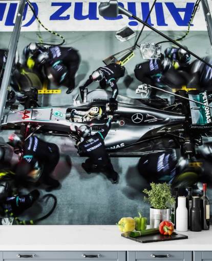 Mechanics with Lewis Hamilton's Car Wallpaper
