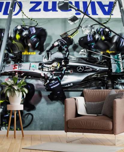 Mechanics with Lewis Hamilton's Car Wallpaper Mechanics with Lewis Hamilton's Car Wallpaper