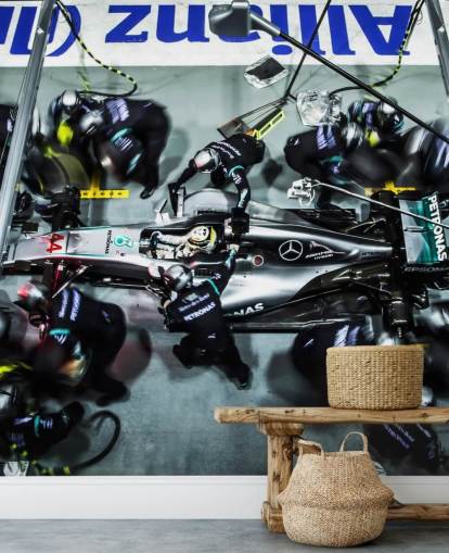 Mechanics with Lewis Hamilton's Car Wallpaper
