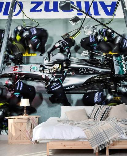 Mechanics with Lewis Hamilton's Car Wallpaper