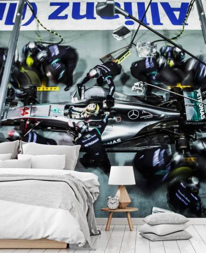 Mechanics with Lewis Hamilton's Car Wallpaper