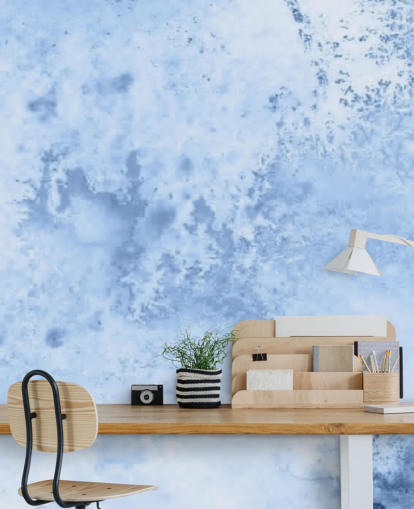 lyseblå akvarel tapet vægmaleri kaldet Blue Watercolour til køkkener, stuer og soveværelser