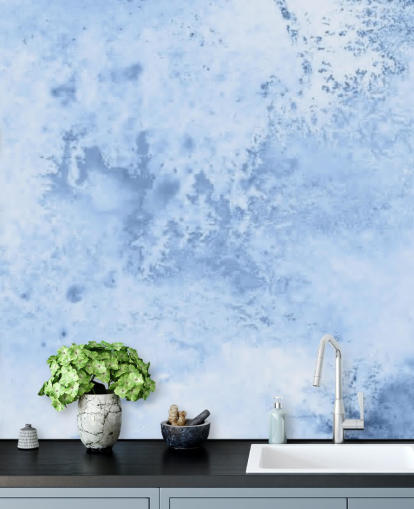 light blue watercolour wallpaper mural called Blue Watercolour for kitchens, living rooms and bedrooms