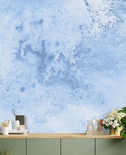 mural de papel pintado de acuarela azul claro llamado Acuarela azul para cocinas, salas de estar y dormitorios