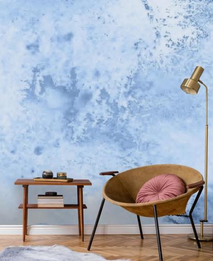 vaaleansininen vesiväritapetti seinämaalaus nimeltä Blue Watercolor keittiöihin, olohuoneisiin ja makuuhuoneisiin