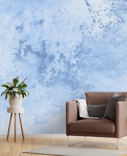 mural de papel de parede em aquarela azul claro chamado Blue Watercolour para cozinhas, salas de estar e quartos