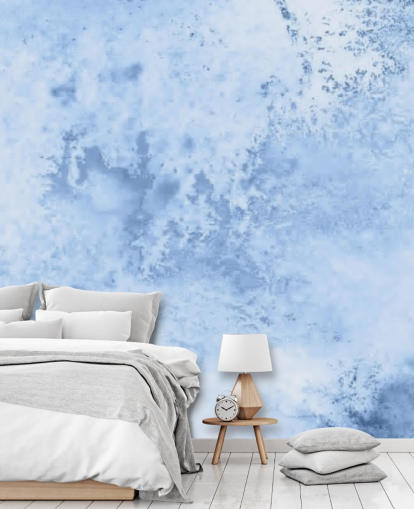 lichtblauwe aquarelbehangmuurschildering genaamd Blue Watercolour voor keukens, woonkamers en slaapkamers