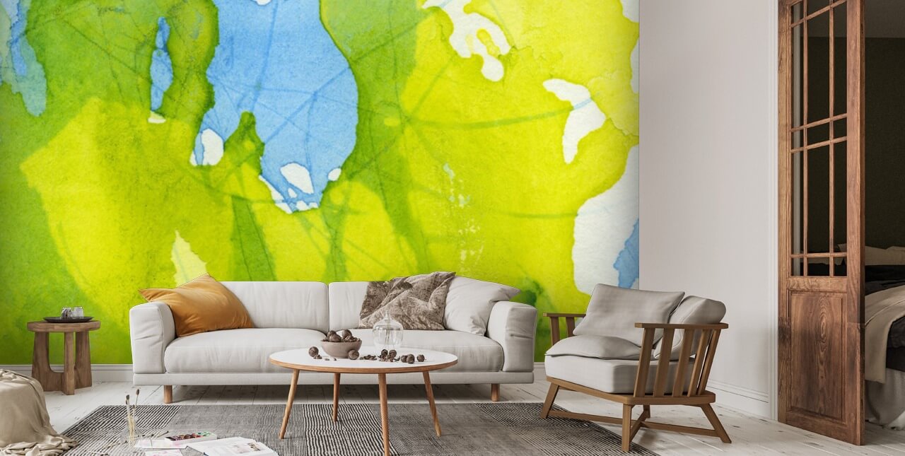 Watercolor Green and Blue Wallpaper Wallsauce US