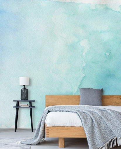 Zacht blauw en wit aquarelbehang 