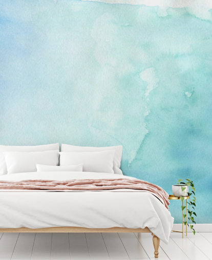Papel de parede de aquarela azul e branco suave 