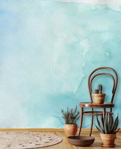 Papel de parede de aquarela azul e branco suave 