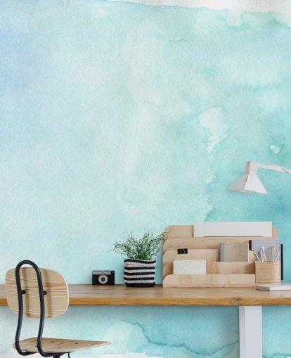 Papel pintado de acuarela azul y blanco suave 