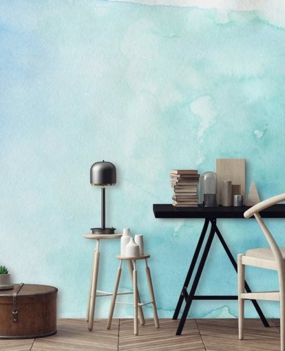 Papel pintado de acuarela azul y blanco suave 