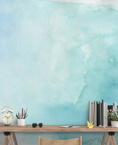 Papel de parede de aquarela azul e branco suave 