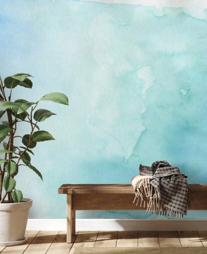 Papel pintado de acuarela azul y blanco suave 
