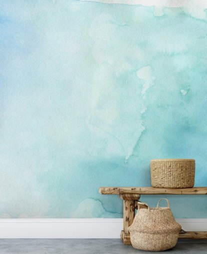 Papier Peint Aquarelle Doux Bleu et Blanc 