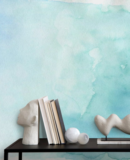 Papier Peint Aquarelle Doux Bleu et Blanc 