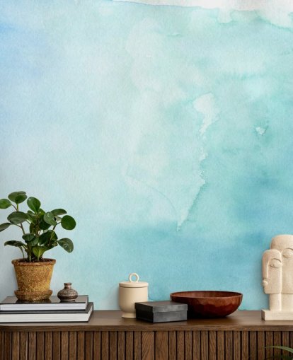 Zacht blauw en wit aquarelbehang Zacht blauw en wit aquarelbehang