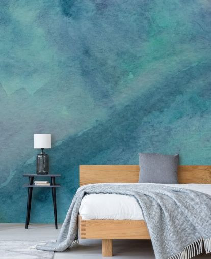 turkoosi taustakuvamaalaus nimeltä Abstract Turquoise Watercolor olohuoneisiin, kylpyhuoneisiin ja makuuhuoneisiin