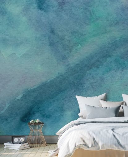 türkisfarbenes Tapetenbild namens Abstract Turquoise Watercolor für Wohnzimmer, Badezimmer und Schlafzimmer
