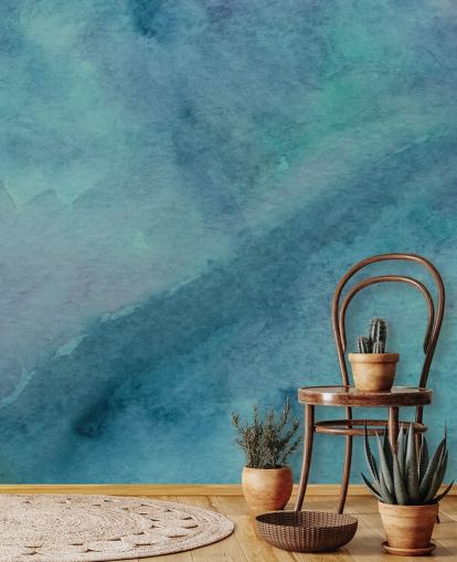 turkis tapet veggmaleri kalt Abstract Turquoise Watercolor for stuer, bad og soverom