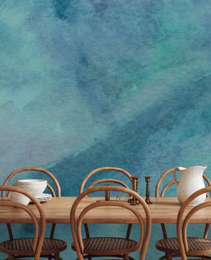 mural de papel pintado turquesa llamado Abstract Turquesa Watercolor para salas de estar, baños y dormitorios