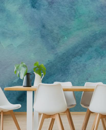 turkos tapetväggmålning kallad Abstract Turquoise Watercolor för vardagsrum, badrum och sovrum