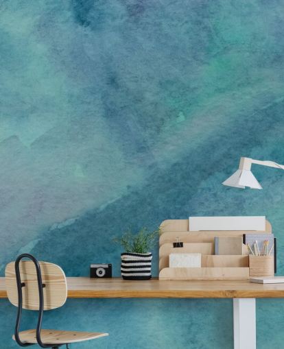 turquoise wallpaper mural called Abstract Turquoise Watercolor for living rooms, bathrooms and bedrooms