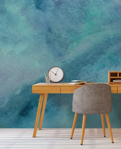 mural de papel pintado turquesa llamado Abstract Turquesa Watercolor para salas de estar, baños y dormitorios