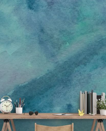 mural de papel pintado turquesa llamado Abstract Turquesa Watercolor para salas de estar, baños y dormitorios