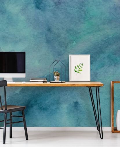 turkis tapet vægmaleri kaldet Abstrakt turkis akvarel til stuer, badeværelser og soveværelser