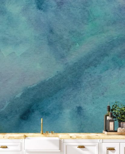turkos tapetväggmålning kallad Abstract Turquoise Watercolor för vardagsrum, badrum och sovrum turkos tapetväggmålning kallad Abstract Turquoise Watercolor för vardagsrum, badrum och sovrum
